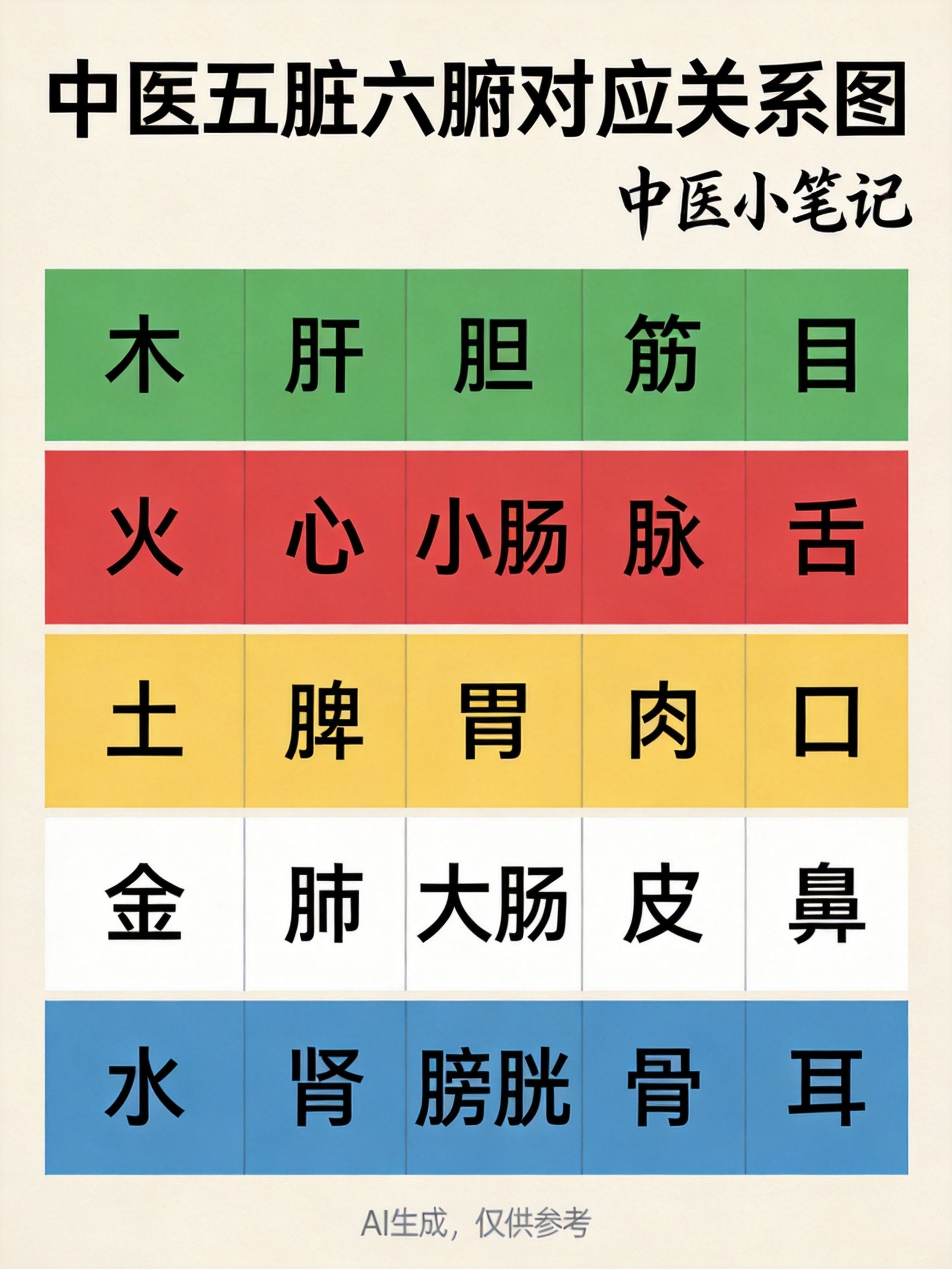 五脏六腑对应关系图（AI生成，仅供参考）