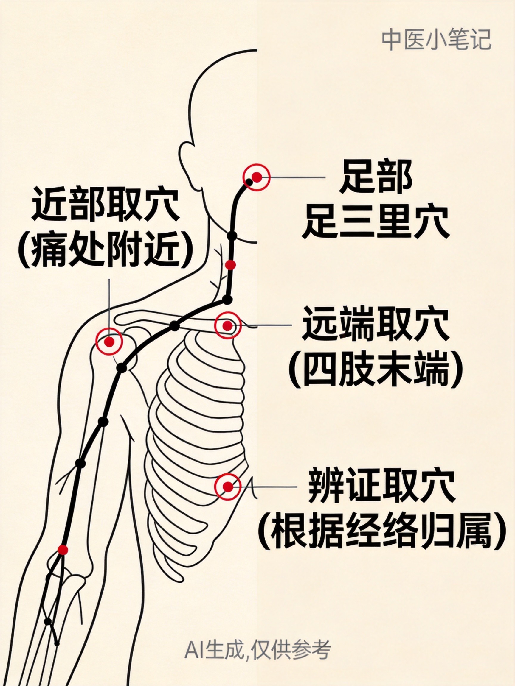 针灸取穴原则示意图(AI生成,仅供参考)